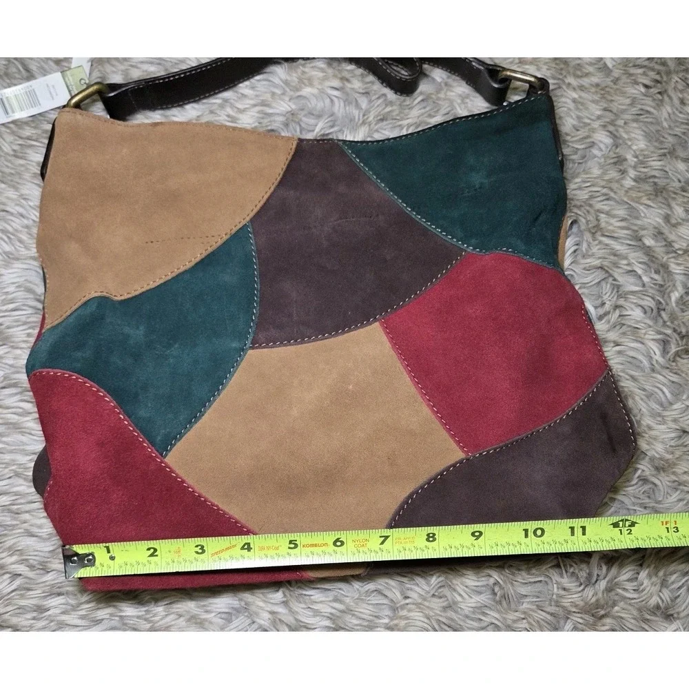 Boho Patchwork Leather Suede Hobo Bag Colorblock Shoulder Purse Y2K Hippie Indie
